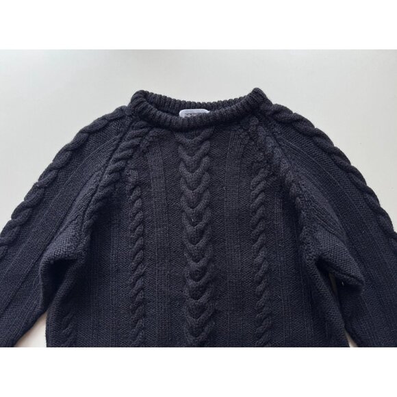 THOM BROWNE Navy Aran Merino Wool Cable Knit Crew Neck Pullover Sweater, Size 5 - Picture 4 of 16